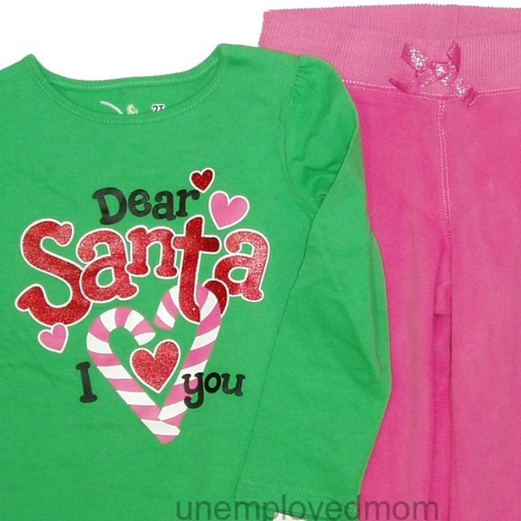 2T Christmas Tee Fleece Pants Girls Holiday Outfit - Picture 2 of 12